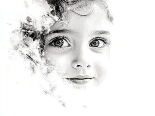 Intense Gaze: A Child's Portrait with Dreamy, Artistic Texture Overlay
