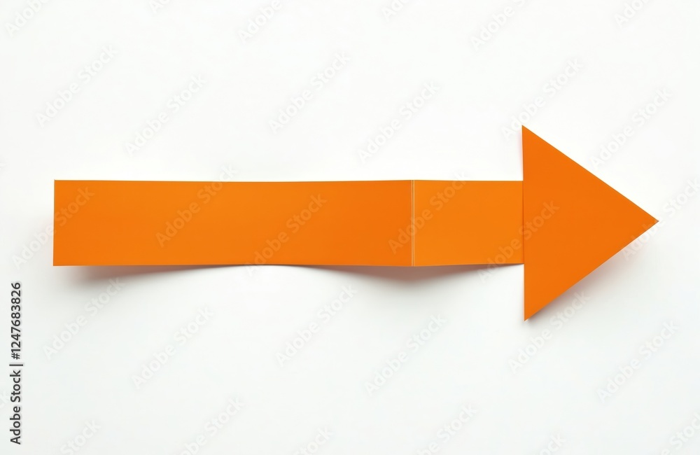 Poster orange paper arrow points right on white background. simple design element for direction guidance. s