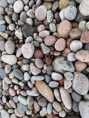 Colorful Pebbles Scattered Along a Beach Create a Natural Mosaic Under Soft Sunlight