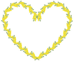 Mimosa heart frame, international Women's Day, Women's Day, Spring, February, March, yellow flowers,
