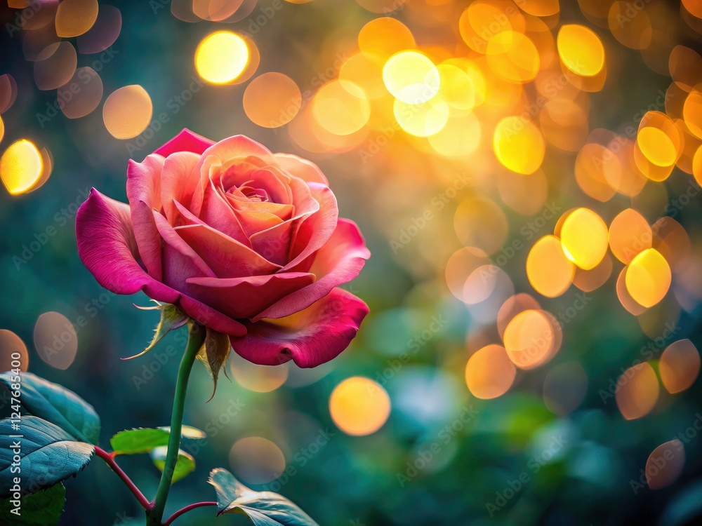 Wall mural Twilight rose, bokeh-drenched, bathed in soft, serene sunset light.