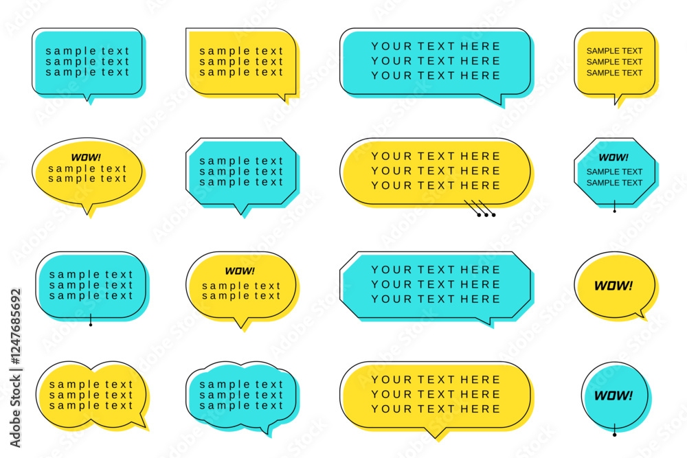 Poster set of vector speech bubble labels. with text samples retro color custom offer design elements, chat