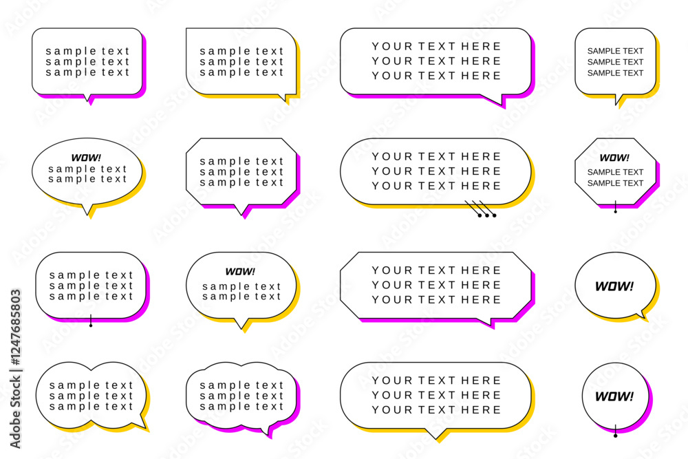 Poster set of vector speech bubble labels. with text samples retro color custom offer design elements, chat