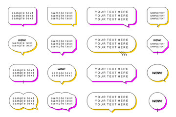 Set of vector speech bubble labels. With text samples Retro color custom offer design elements, chat emblems