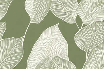 Padrão contínuo (seamless pattern) de folhas estilizadas em tons de verde com linhas delicadas em branco, criado com IA generativa.