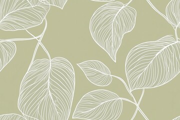 Padrão contínuo (seamless pattern) de folhas estilizadas em tons de verde com linhas delicadas em branco, criado com IA generativa.