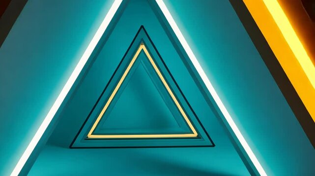 Triangle with a yellow light shining on it. The triangle is lit up and he is a symbol of something