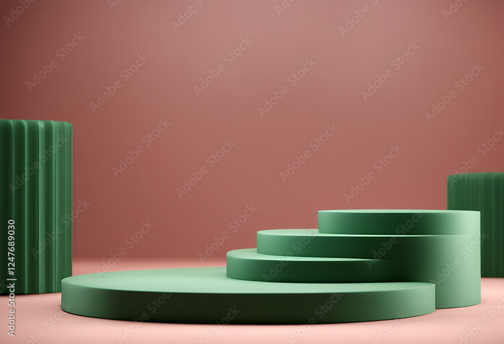 Poster render background abstract display 3d product podium green dais racked three-dimensional decor style