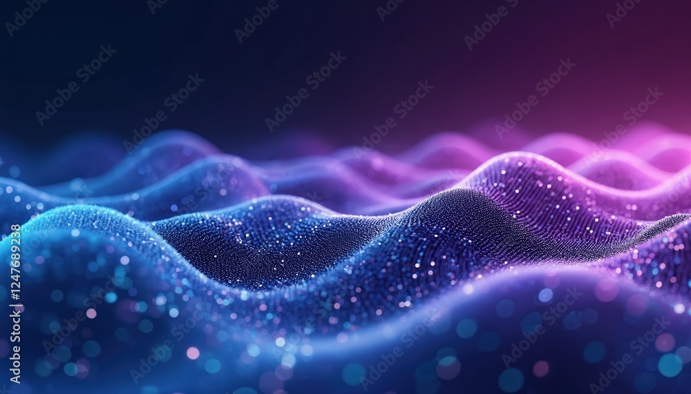 Poster abstract digital graphic wave pattern. blue purple gradient glowing line design. dynamic 3d renderin