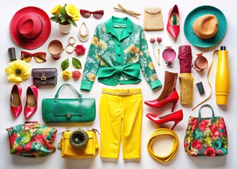 White background panoramic photography highlights fashion's finest: clothes and accessories in stunning detail.