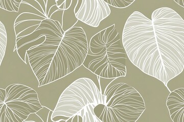 Padrão contínuo (seamless pattern) de folhas estilizadas em tons de verde com linhas delicadas em branco, criado com IA generativa.