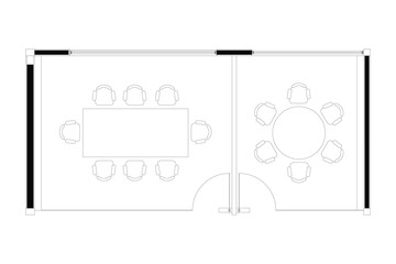 2 dimension of layout plan two meeting room 8 chairs and 6 chairs interior design, black lines on white background. 5
