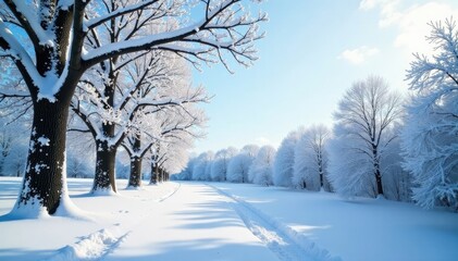 Obraz premium Trees covered in snow and ice with branches bare and skeletal, barren, cold