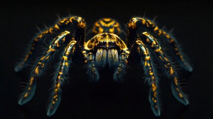 Magnificent Golden-Spotted Spider in the Dark