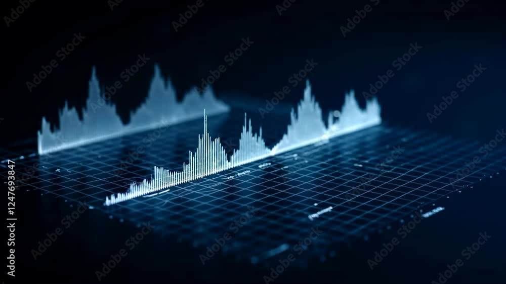 Poster animation of equalizer graphic with blue shade on dark background