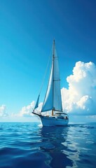 Fototapeta premium Vessel sails through the clear blue sky with clouds, clear, clouds, horizon