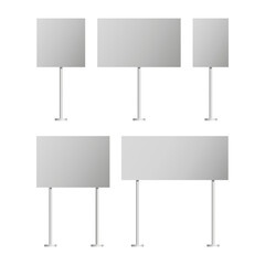 Blank metal signs. Advertising board vector. Display panel shapes. Monochrome billboard set.