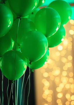 Green party balloons with bokeh lights background for birthday wedding anniversary holiday or celebration bokeh green bokeh green abstract background light bright blur pattern