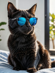 black cat with blue eyes sunglasses 
