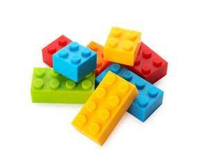 Construction toy. Pile of building bricks isolated on white