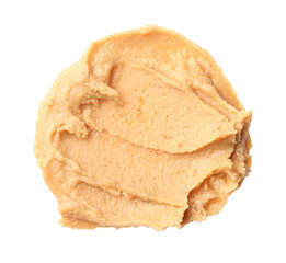 Sample of tasty nut butter isolated on white, top view