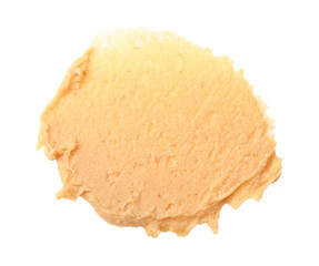 Sample of tasty nut butter isolated on white, top view