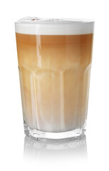 Tasty latte macchiato in glass isolated on white