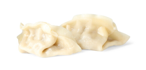 Tasty boiled gyoza (dumplings) isolated on white