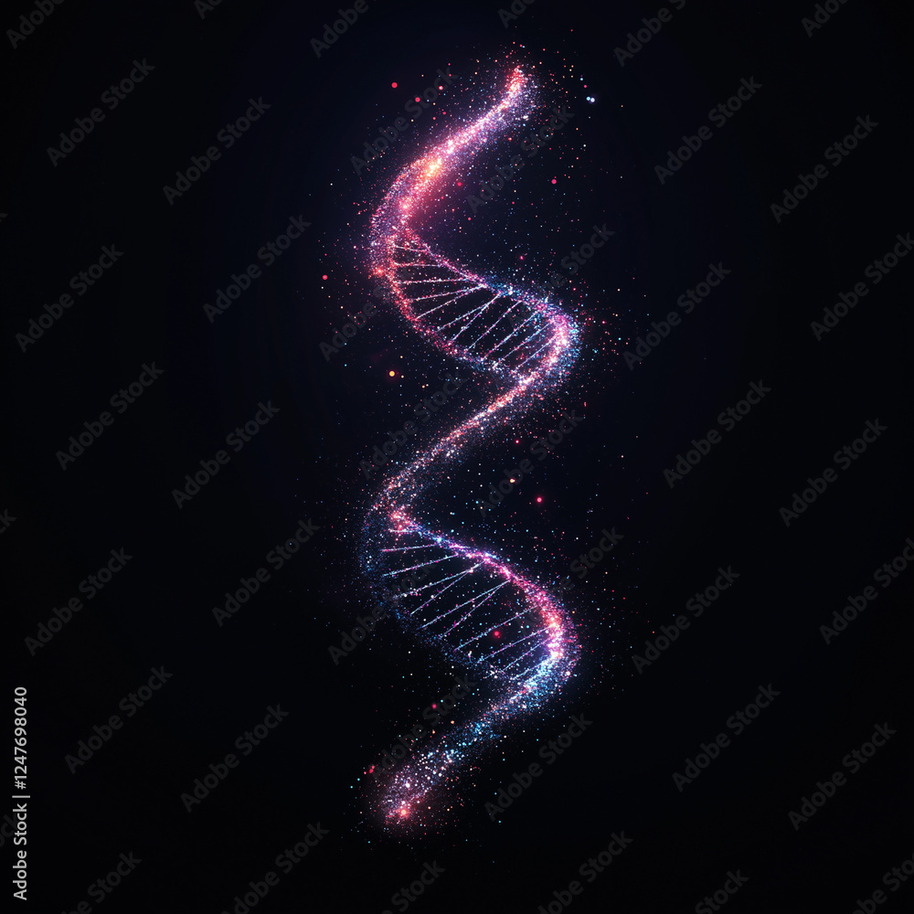 Poster glowing dna double helix: a mesmerizing abstract representation of a dna double helix, rendered in s