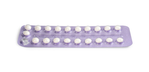 Blister of contraceptive pills isolated on white