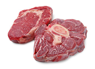 Pieces of raw beef meat isolated on white