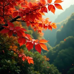 Autumnal foliage on Chinese rose leaves changing colors, greenery, leaf change, season