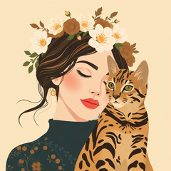 A woman with her bengal cat
