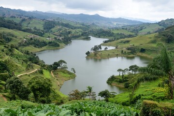 Colombia scenery: breathtaking views, lush greenery, mesmerizing landscapes, tropical charm, pristine wilderness, exotic flora, tranquil environment, majestic mountains, vibrant biodiversity.