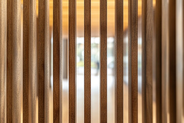 Wooden vertical slats creating a modern interior design element providing a sense of depth