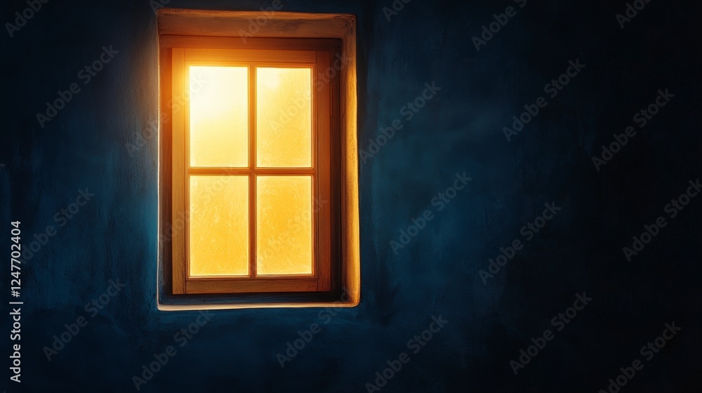 Poster sunlight streaming through a rustic window in dark room