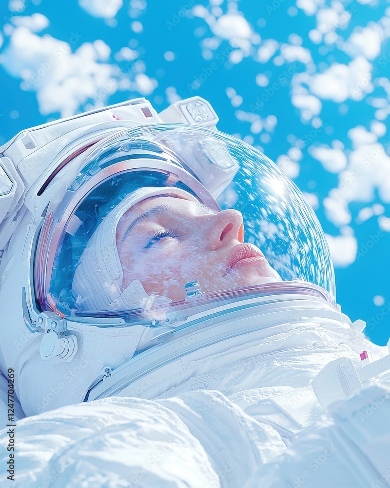 Poster astronaut floating in space earth background portrait cosmic environment close-up view exploration c