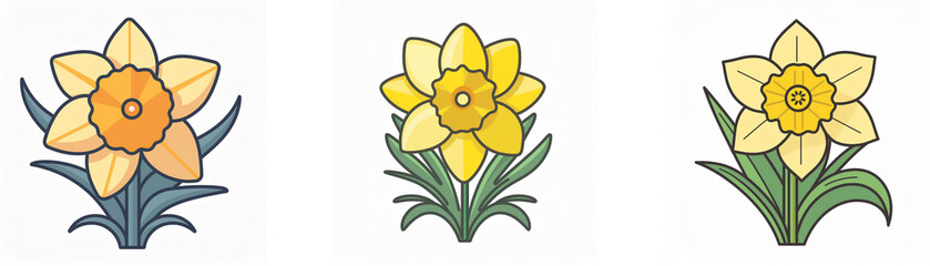 Triple image of daffodils, showcasing variations in color and style.  A double exposure effect is subtly implied.