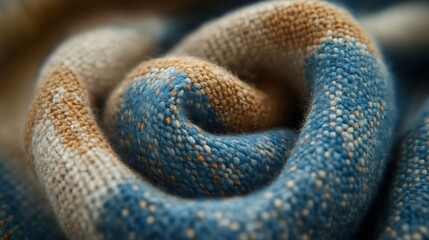 Fototapeta premium A closeup of blue and beige woven fabric rolled