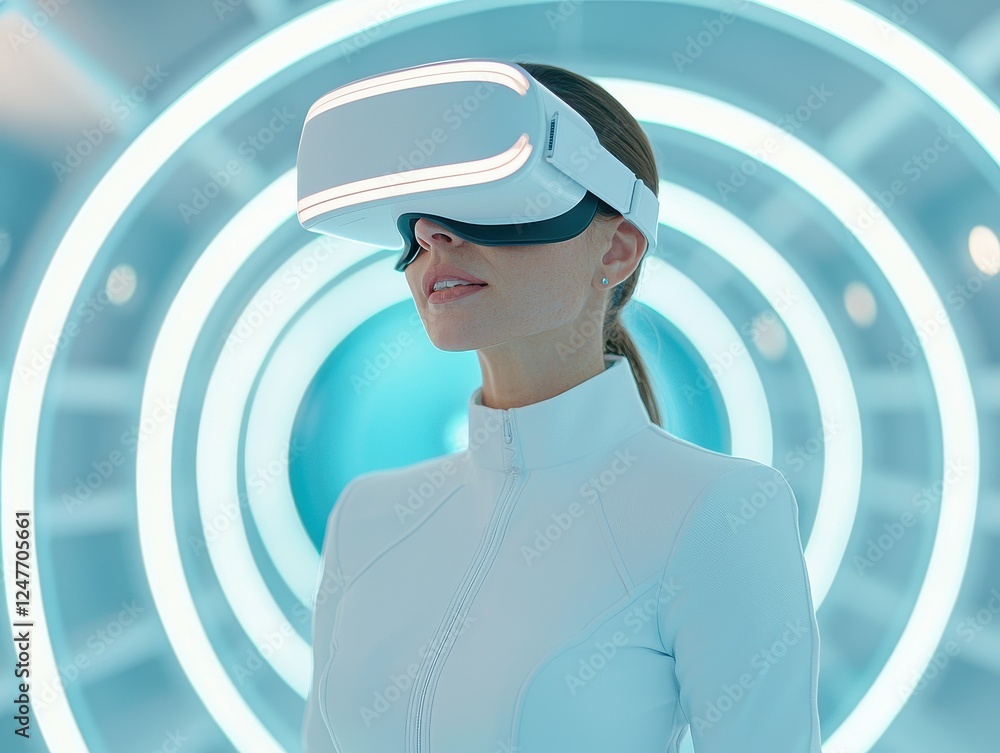 Aufkleber virtual reality experience modern tech lab digital interaction futuristic environment close-up view 