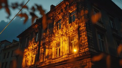 Fototapeta premium Mysterious nighttime glow urban setting architectural twilight environment artistic viewpoint