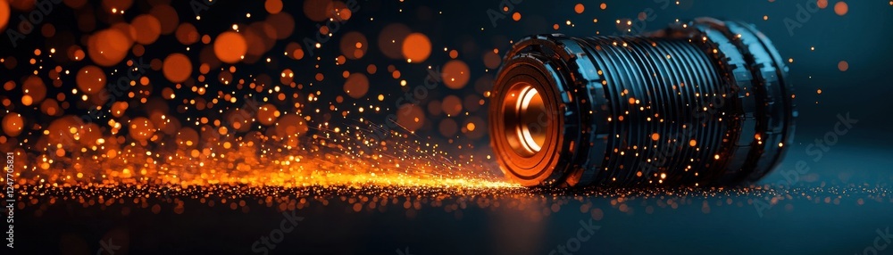 Aufkleber a detailed depiction of a spinning object emitting vibrant sparks and glowing particles against a da