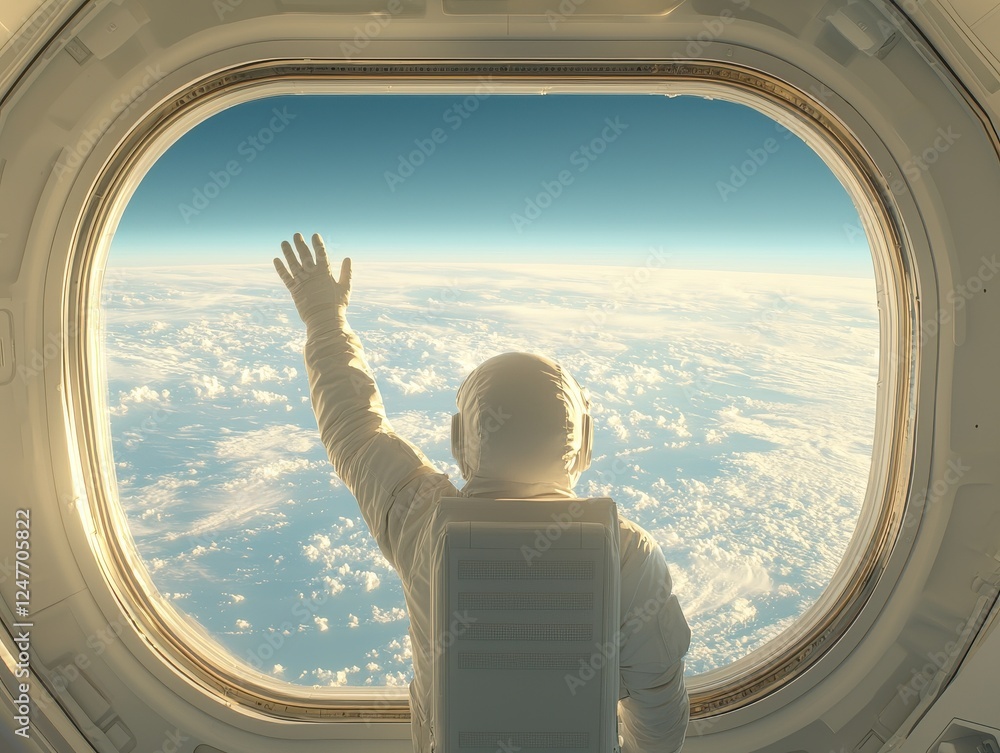 Poster astronaut waves from space earth view digital art outer space angle exploration concept