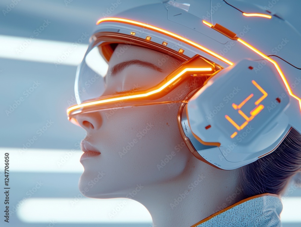Poster futuristic technology event virtual reality showcase sci-fi environment close-up view of innovative 