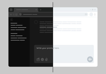 dark mode and light mode user interface design in a web browser page desktop application mockup wireframe