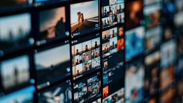 Wall of televisions displaying various colorful broadcasts