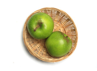 bowl with two apples on white background