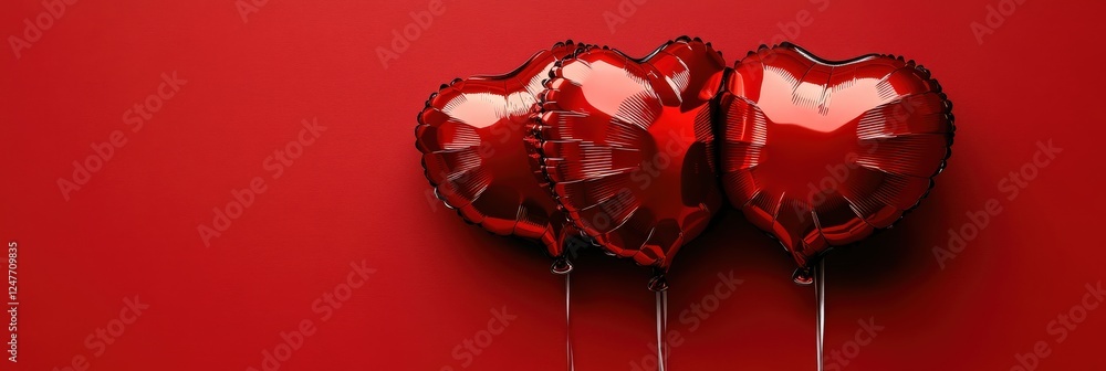Poster two red balloons floating on a solid red background creating a vibrant and simple composition