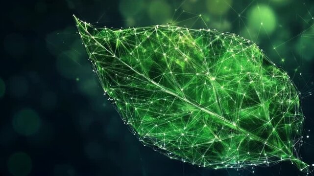 Leaf is shown in a green color with a lot of dots and lines. The leaf is surrounded by a dark background