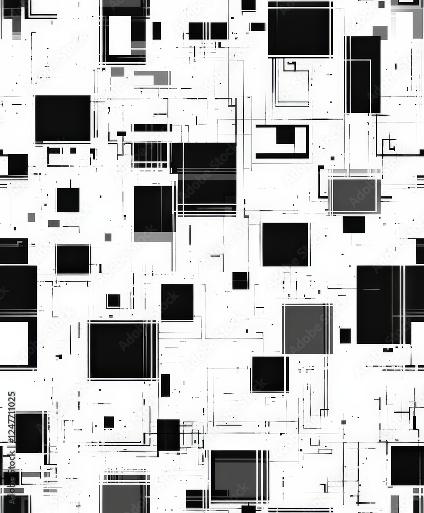 Poster abstract geometric pattern with black and white square shapes